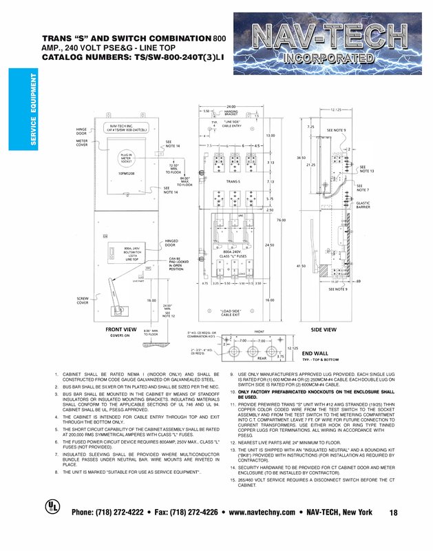 TSSW-800-240T(3)LI PSE&G - Trans Socket / Disconnect Combo